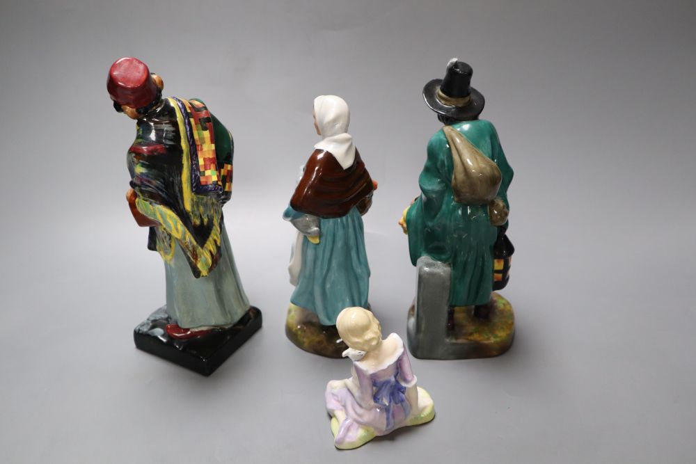 Four Royal Doulton figures, Carpet Seller, Mask Seller, Country Lass, Mary had a Little Lamb